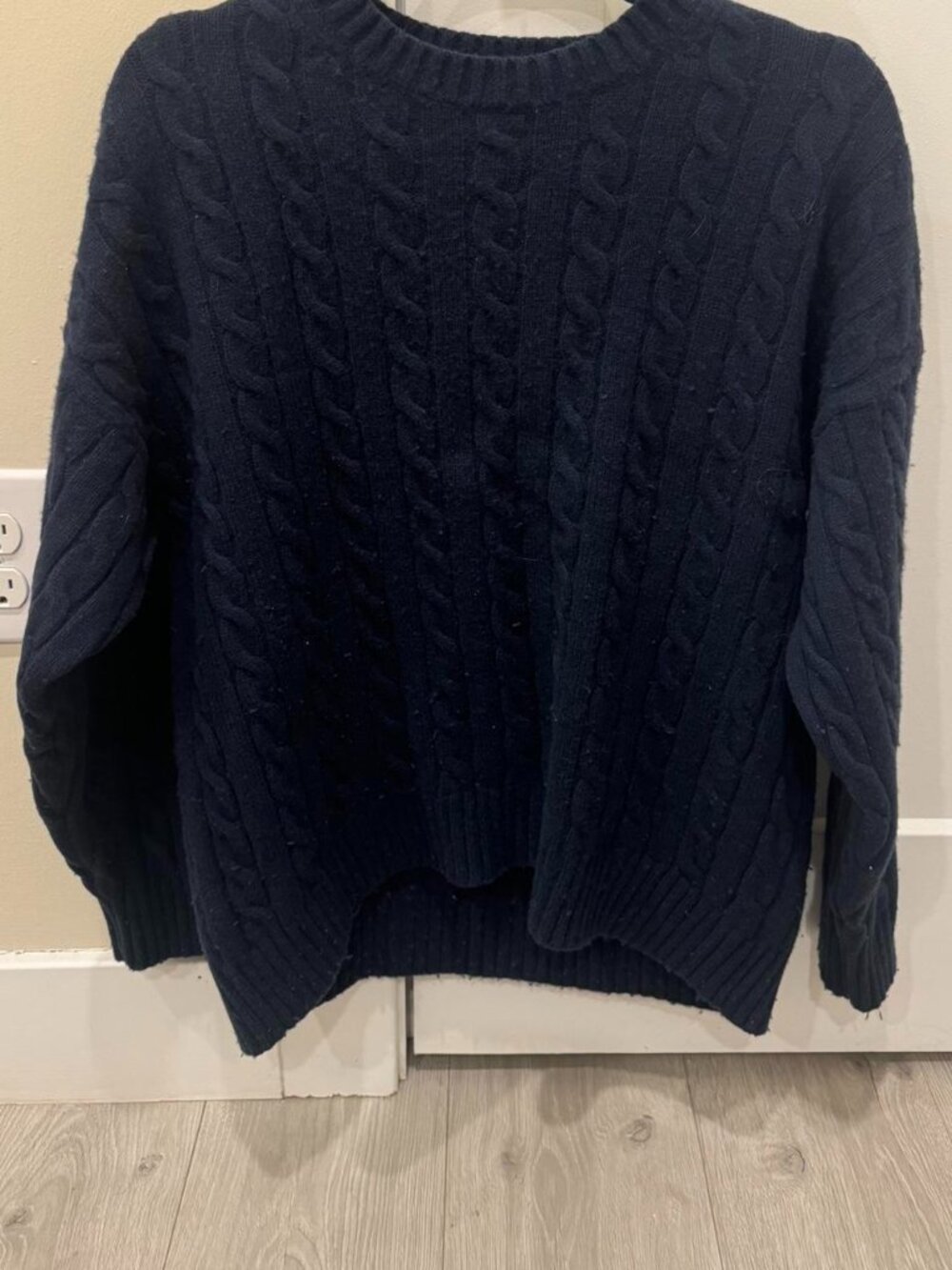 Navy Blue Cable Knit Crewneck Sweater